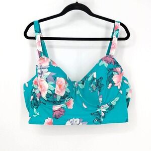 Torrid‎ Aqua Floral Lightly Lined Underwire Swim Bikini Top Teal Womens Size 4
